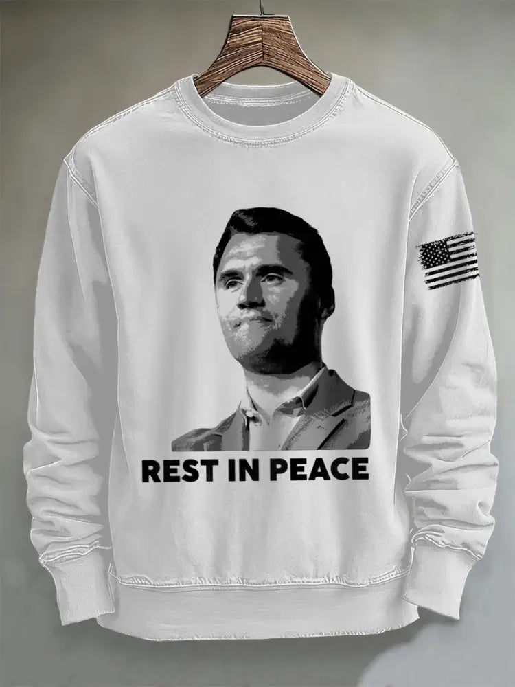 Men’s RIP Charlie Kirk Print Crew Neck Sweatshirt White / S