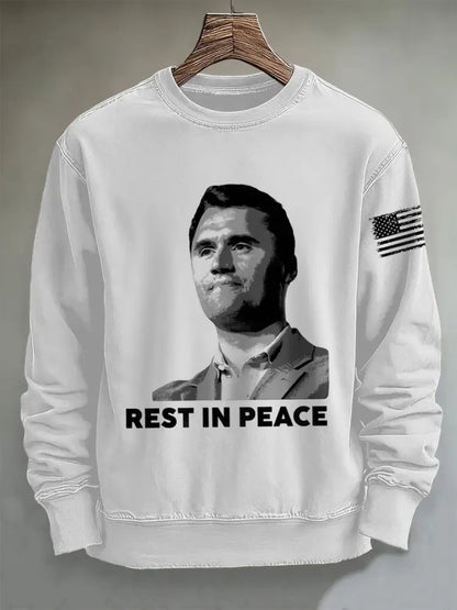 Men’s RIP Charlie Kirk Print Crew Neck Sweatshirt White / S