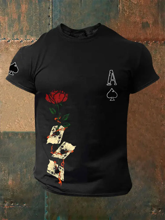 Men’s Rose Poker Ace of Spades T-shirts Black / S