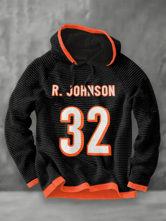 Men’s Rudi Johnson Tribute Memorial Football Print French Terry Hoodie Black / S
