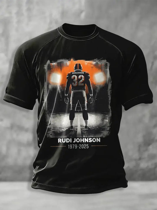 Men’s Rudi Johnson Tribute Memorial Football Print short sleeve t-shirt Black / S