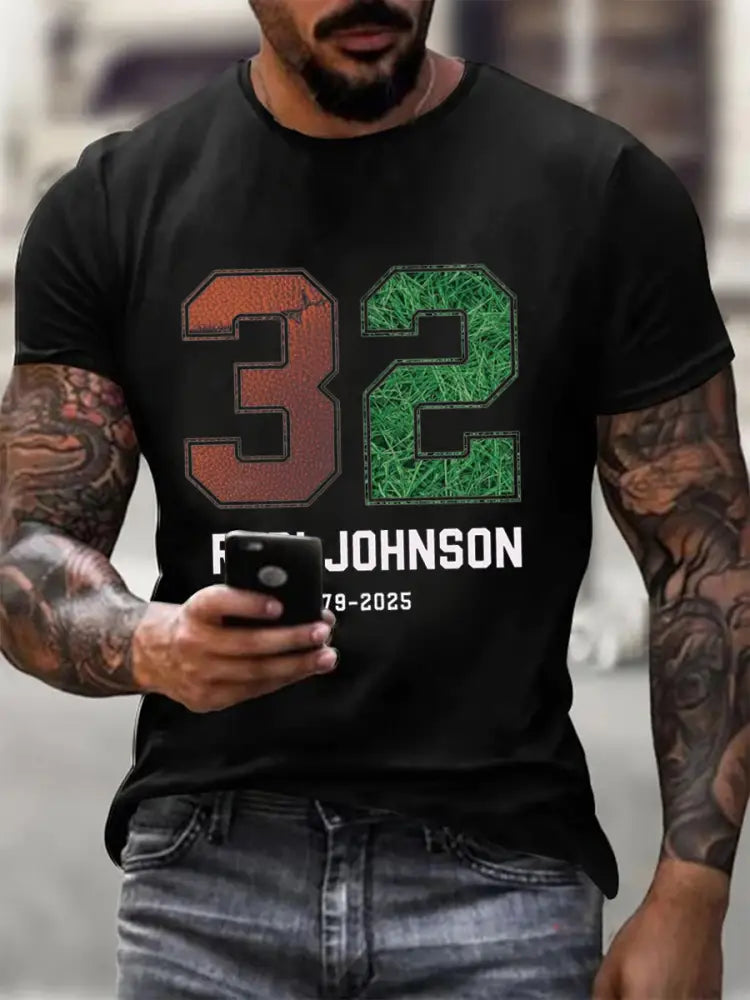 Men’s Rudi Johnson Tribute Memorial Football Print short-sleeved T-shirt Black / S