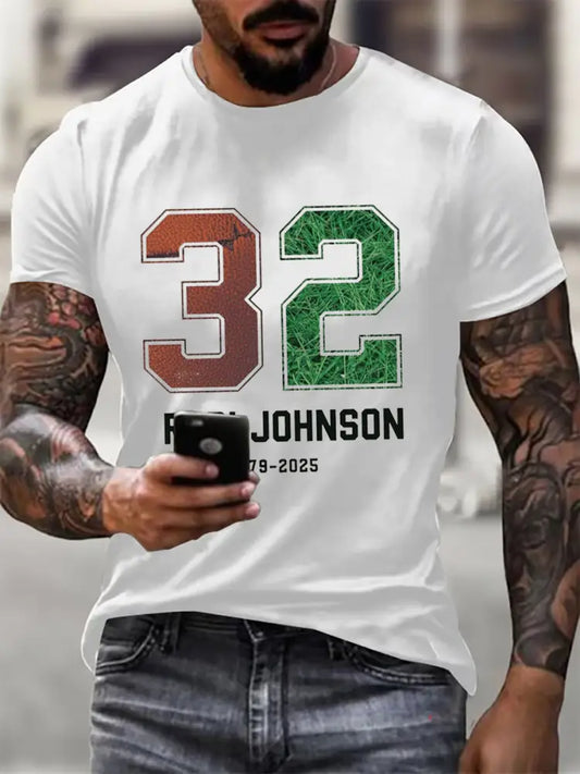 Men’s Rudi Johnson Tribute Memorial Football Print short-sleeved T-shirt White / S