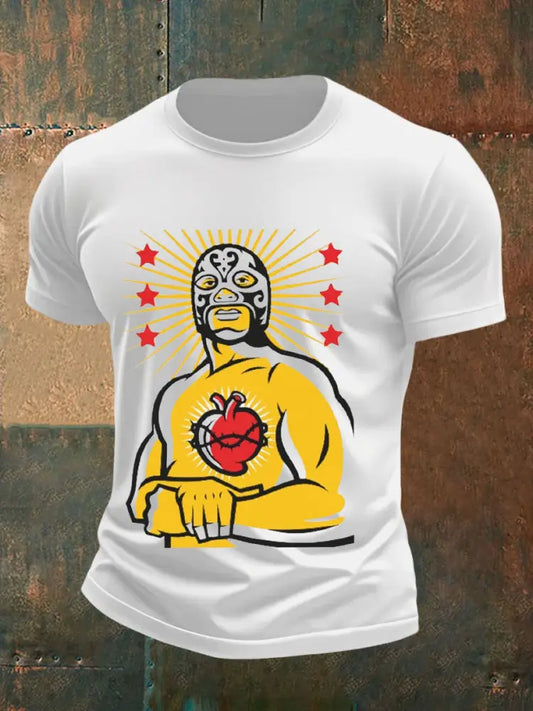 Men’s Sacred Heart Wrestling Mask T-Shirts White / S