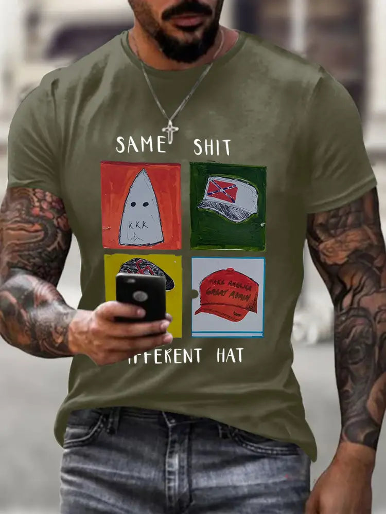 Men’s Same Shit Different Hat Printed Casual T-shirt Army Green / S