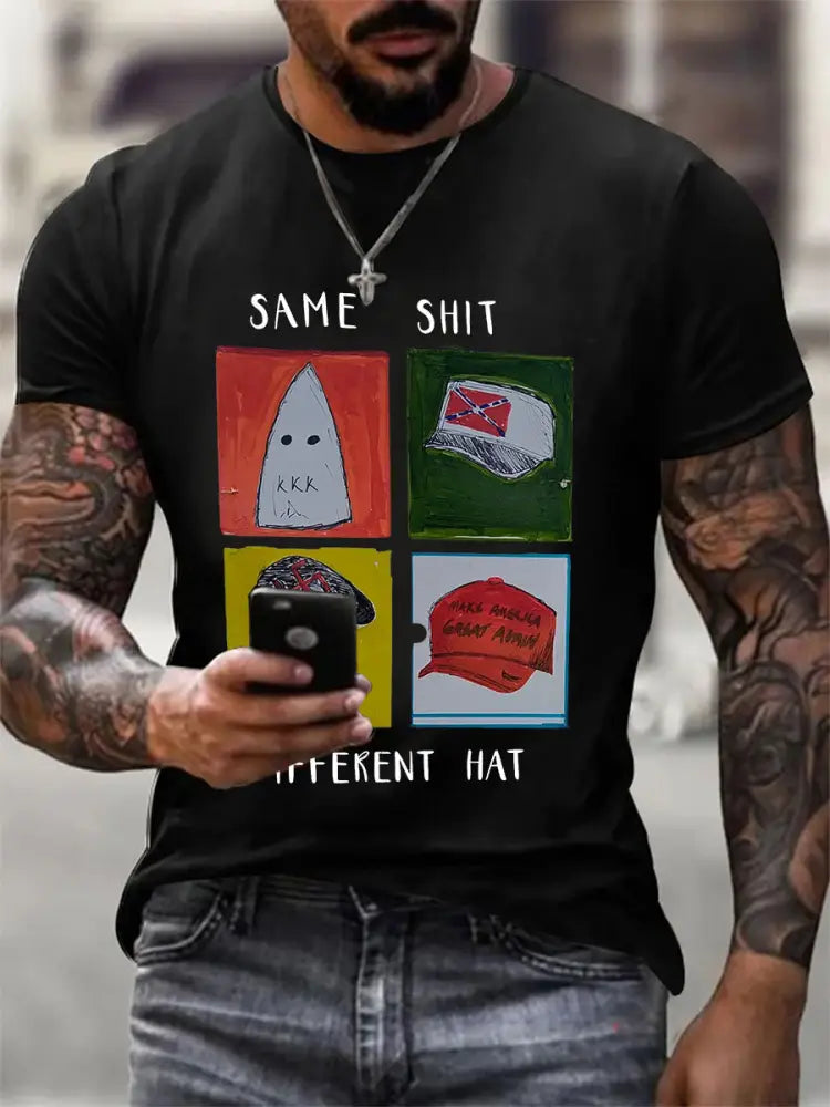 Men’s Same Shit Different Hat Printed Casual T-shirt Black / S