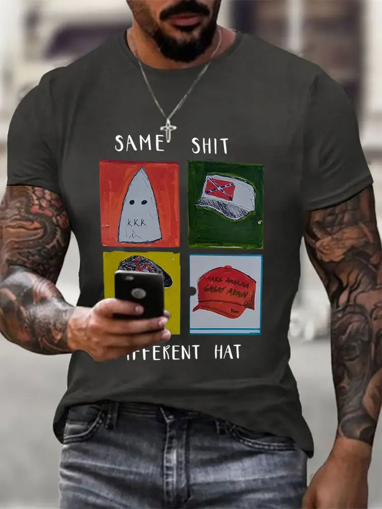 Men’s Same Shit Different Hat Printed Casual T-shirt Dark Gray / S