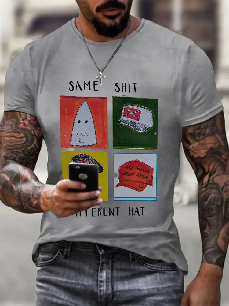 Men’s Same Shit Different Hat Printed Casual T-shirt Light Gray / S