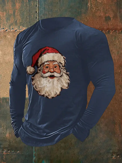 Men’s Santa Claus Print Casual T-shirt Navy Blue / S