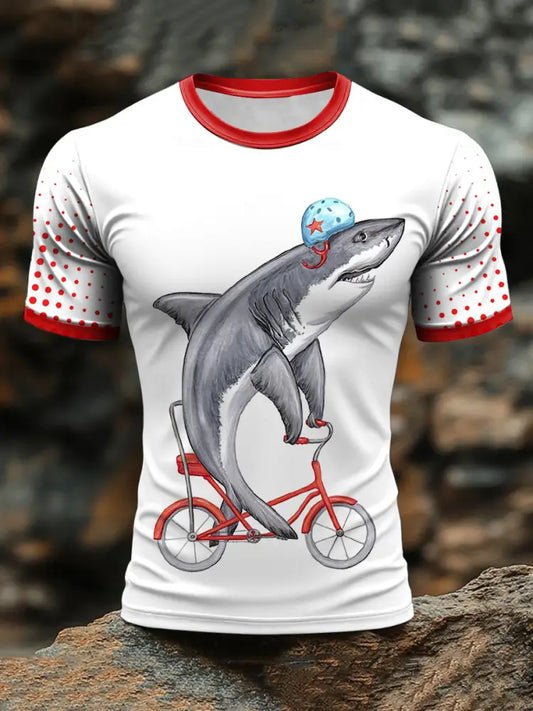Men’s shark on a bike print t-shirts White / S