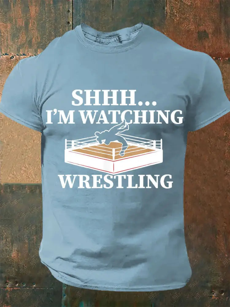 Men’s Shhh I’m Watching Wrestling T-shirts Sky Blue / S