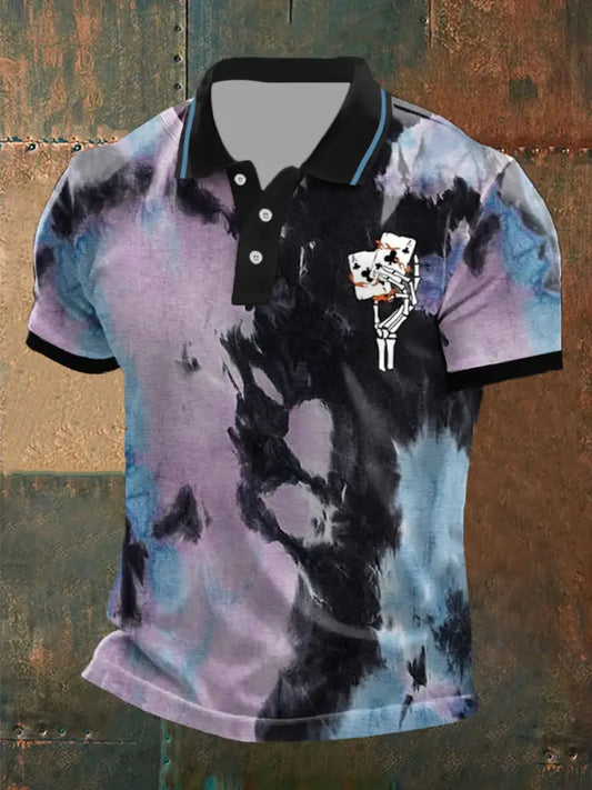 Men’s skull hand poker tie-dye print tops As picture / S