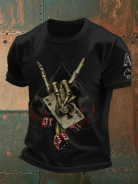 Men’s Skull Hands Poker Ace of Spades T-shirts Black / S