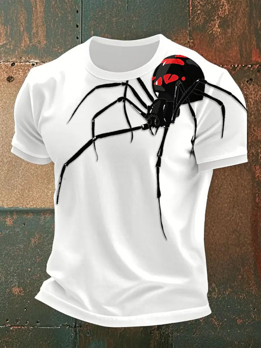 Men’s spider print casual T-shirts White / S