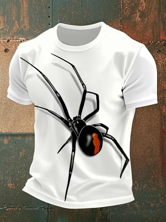 Men’s spider print casual T-shirts White / S