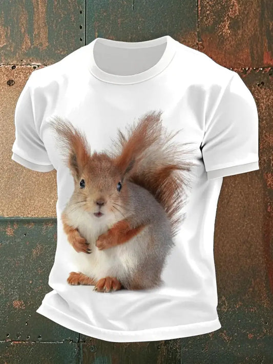 Men’s squirrel print casual T-shirts White / S
