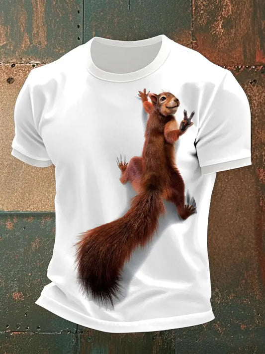 Men’s squirrel print casual T-shirts White / S