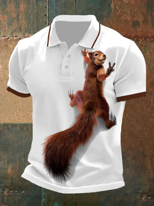 Men’s squirrel print casual tops White / S