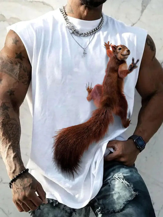 Men’s squirrel print vests White / S