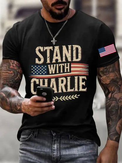 Men’s Stand With Charlie Kirk Printed T-shirt Black / S