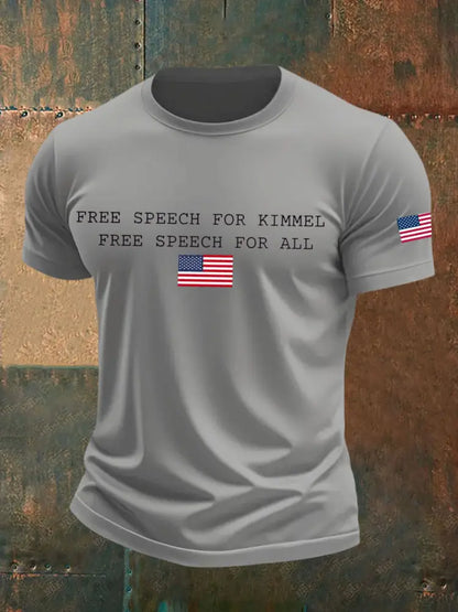Men’s TeamKimmel Free Speech imitation cotton short-sleeved T-shirt Light Gray / S