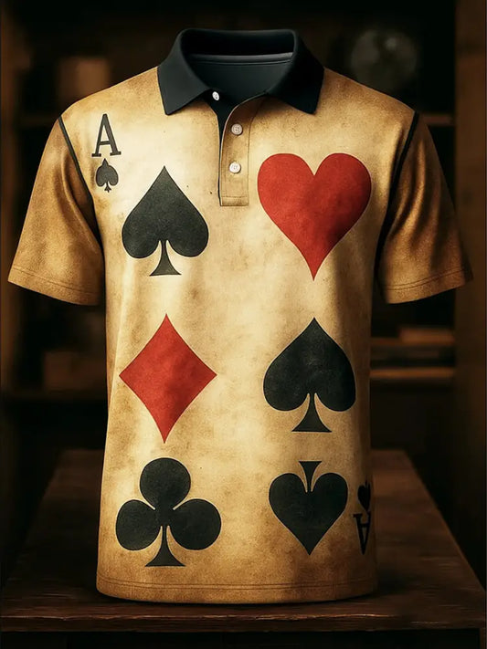 Men’s Texas Hold’em Poker Printed Athletic Retro Style V-Neck Short Sleeves Polo-Shirt A / S
