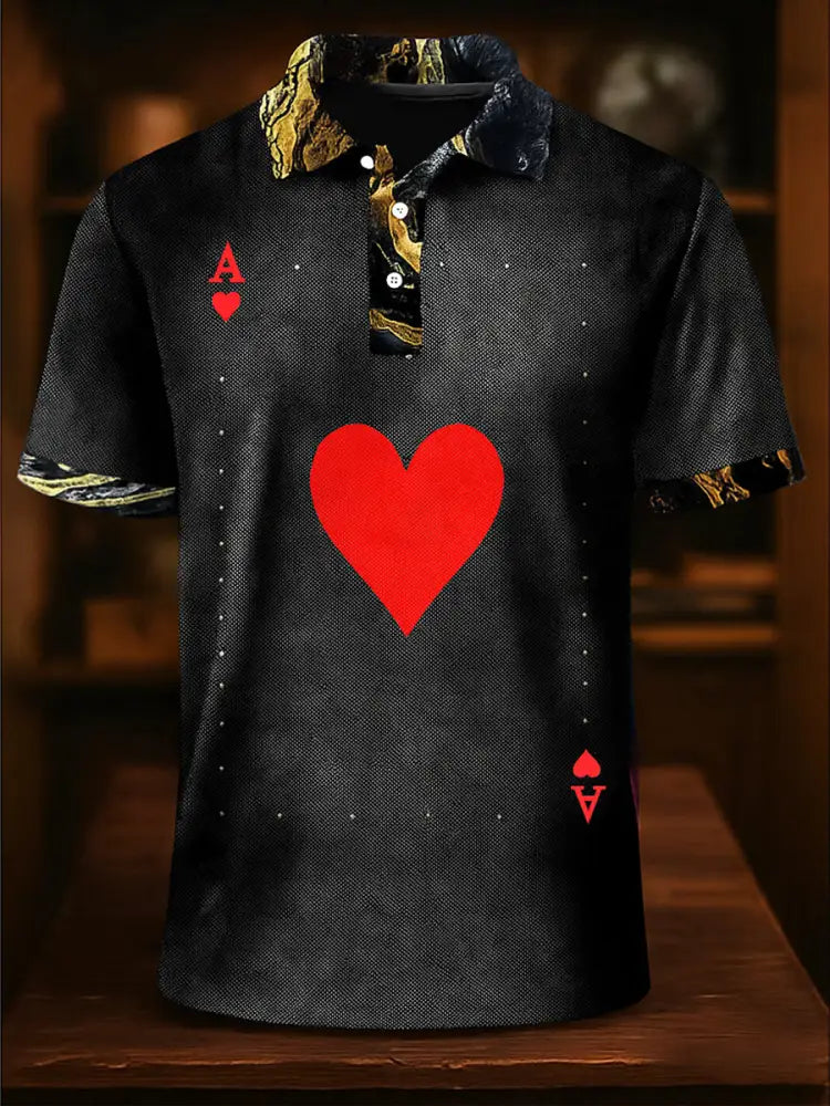 Men’s Texas Hold’em Poker Printed Athletic Retro Style V-Neck Short Sleeves Polo-Shirt A / S