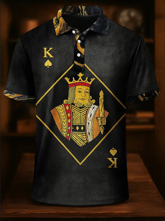 Men’s Texas Hold’em Poker Printed Athletic Retro Style V-Neck Short Sleeves Polo-Shirt A / S