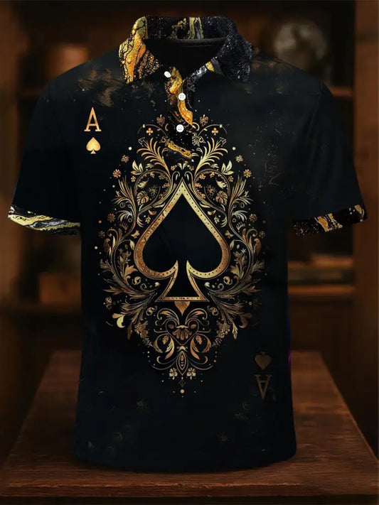 Men’s Texas Hold’em Poker Printed Athletic Retro Style V-Neck Short Sleeves Polo-Shirt A / S