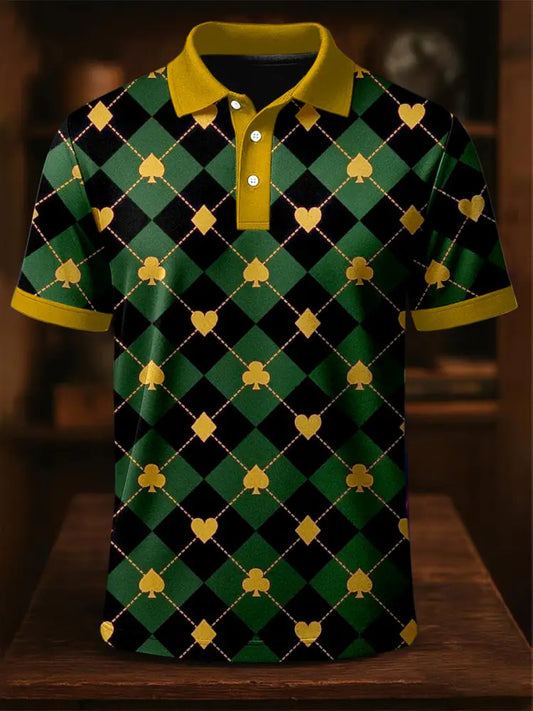 Men’s Texas Hold’em Poker Printed Athletic Retro Style V-Neck Short Sleeves Polo-Shirt A / S