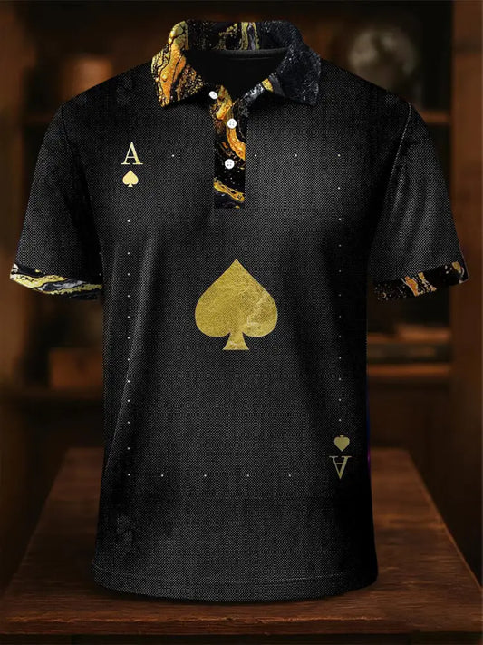 Men’s Texas Hold’em Poker Printed Athletic Retro Style V-Neck Short Sleeves Polo-Shirt A / S