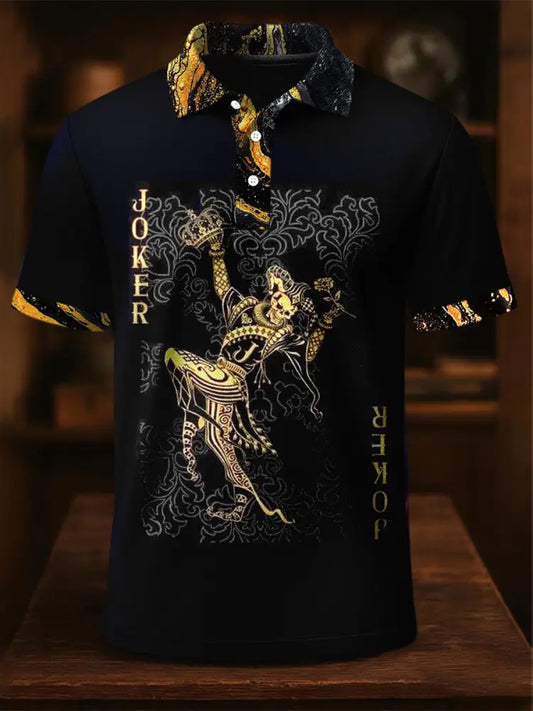 Men’s Texas Hold’em Poker Printed Athletic Retro Style V-Neck Short Sleeves Polo-Shirt A / S