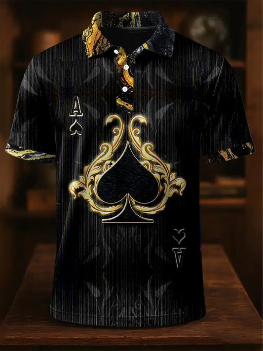 Men’s Texas Hold’em Poker Printed Athletic Retro Style V-Neck Short Sleeves Polo-Shirt A / S