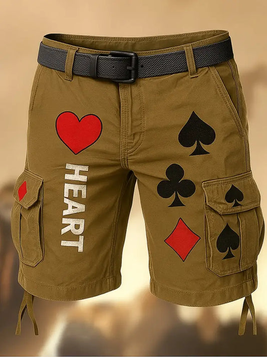 Men’s Texas Hold’em Poker Printed Retro Texture Drawstring Pocket Casual Cargo Shorts A / S