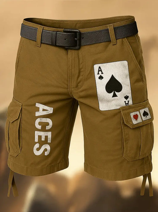 Men’s Texas Hold’em Poker Printed Retro Texture Drawstring Pocket Casual Cargo Shorts A / S