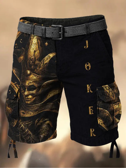 Men’s Texas Hold’em Poker Printed Texture Drawstring Pocket Casual Cargo Shorts A / M