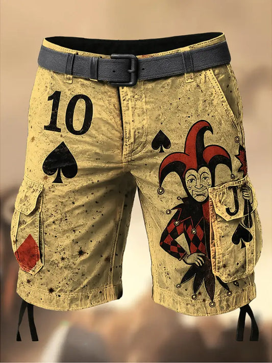 Men’s Texas Hold’em Poker Printed Texture Drawstring Pocket Casual Cargo Shorts A / M