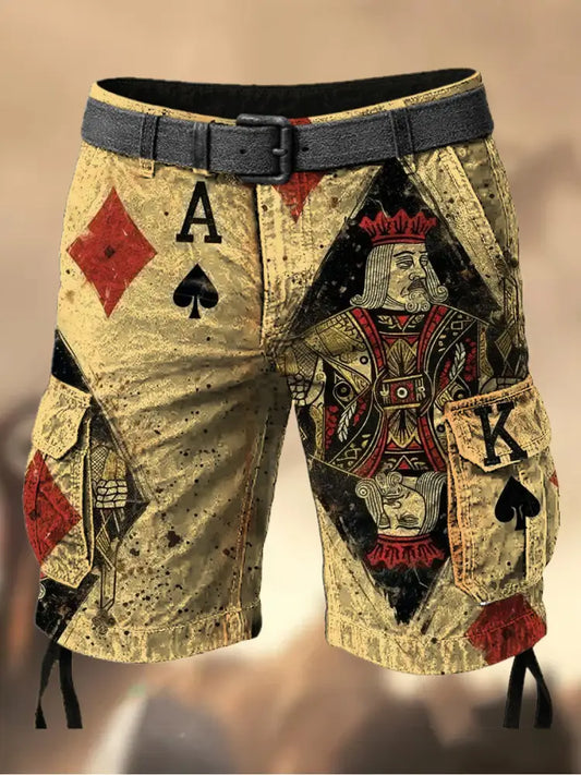 Men’s Texas Hold’em Poker Printed Texture Drawstring Pocket Casual Cargo Shorts A / M