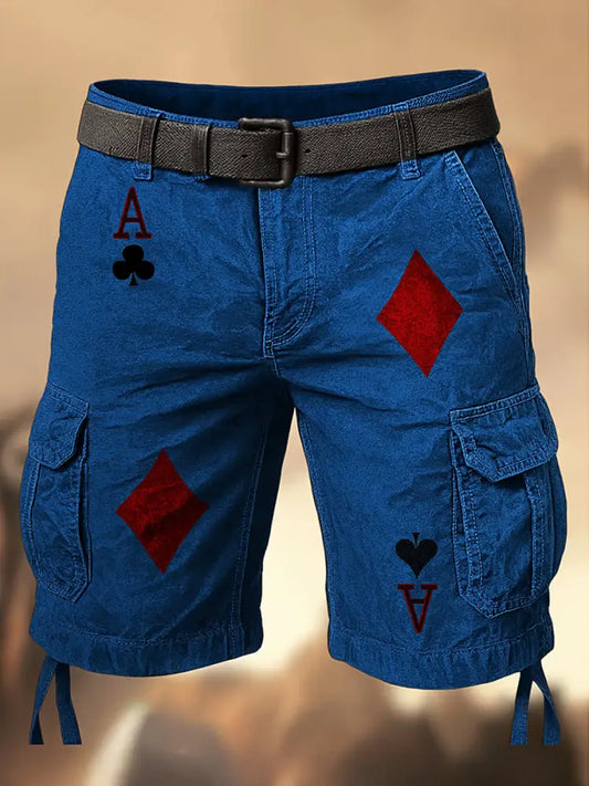 Men’s Texas Hold’em Poker Printed Texture Drawstring Pocket Casual Cargo Shorts A / M