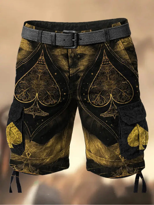 Men’s Texas Hold’em Poker Printed Texture Drawstring Pocket Casual Cargo Shorts A / M