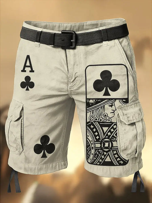 Men’s Texas Hold’em Poker Printed Texture Drawstring Pocket Casual Cargo Shorts A / M