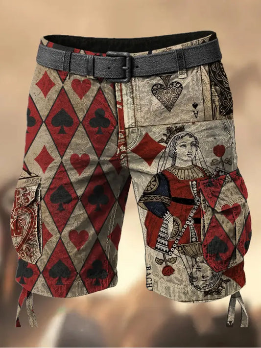 Men’s Texas Hold’em Poker Printed Texture Drawstring Pocket Casual Cargo Shorts A / M