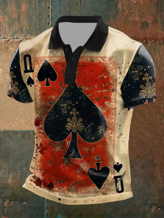 Men’s Texas Hold’em Q of Spades casual tops As picture / S