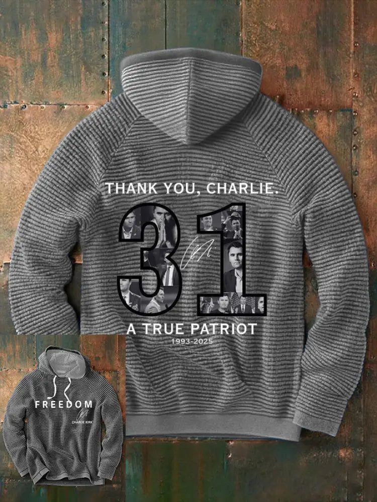 Men’s Thank You Charlie 31 True Patriot Printed Hoodie Light Gray / S
