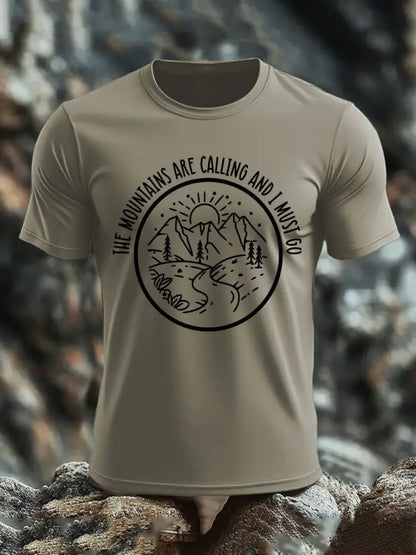 Men’s The Moutains Are Callinh And I Must Go Hiking Lover Printed T-shirt Army Green / S