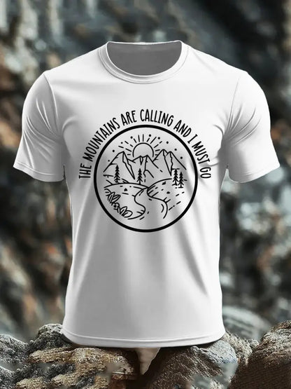 Men’s The Moutains Are Callinh And I Must Go Hiking Lover Printed T-shirt White / S