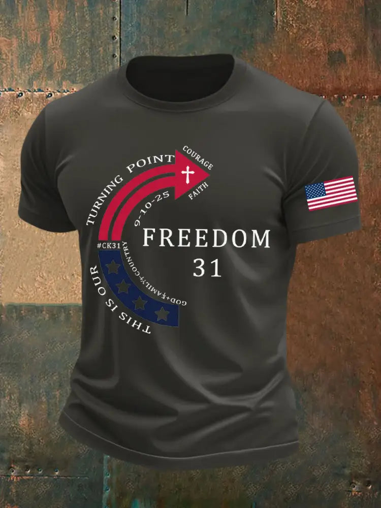 Men’s This Is Our God Family Country Freedom 31 Printed T-shirt Dark Gray / S