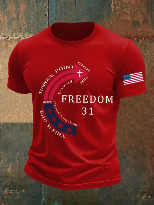 Men’s This Is Our God Family Country Freedom 31 Printed T-shirt Pure Red / S