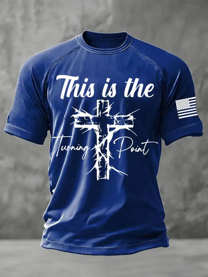 Men’s This is the Turning Point Printed Casual short sleeves t-shirt Blue / S