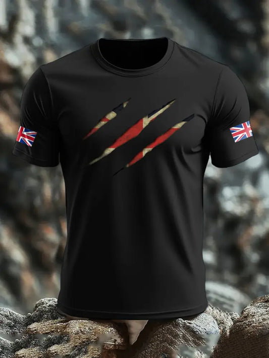 Men’s UK Flag Skull Printed T shirt Black / S